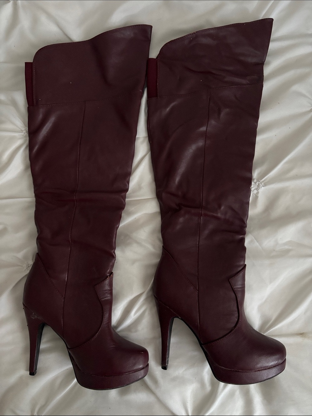 AVERY - Women's Burgundy Over-the-Knee Platform Heeled Boots